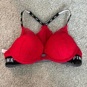 PINK red lace razor back Bra